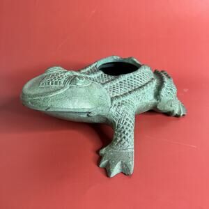Cast Iron Frog Planter or Candle Holder–Green Painted Garden Décor–Made in India